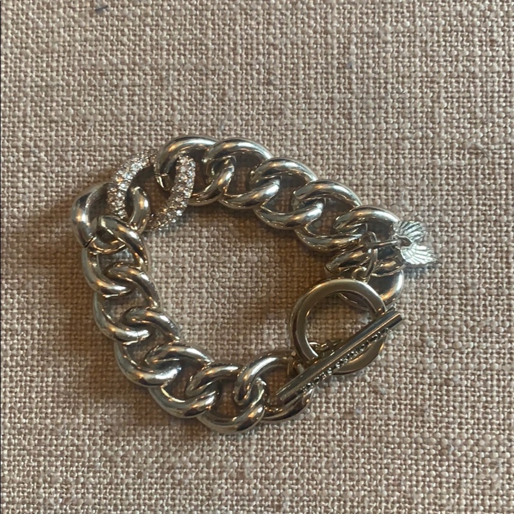 Gold Chain Link Bracelet with Charm & Rhinestones